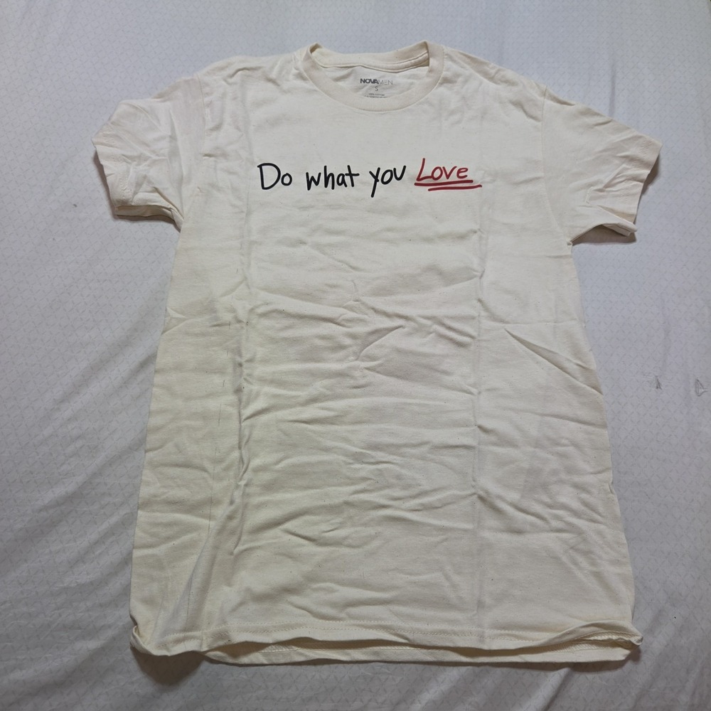 Nova Men "Do What You Love" Graphic T-Shirt Flame Back Print Cream Size Small